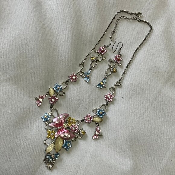 Fashion Costume Jewelry Necklace & Earring Set Butterflies & Flowers - Picture 3 of 12